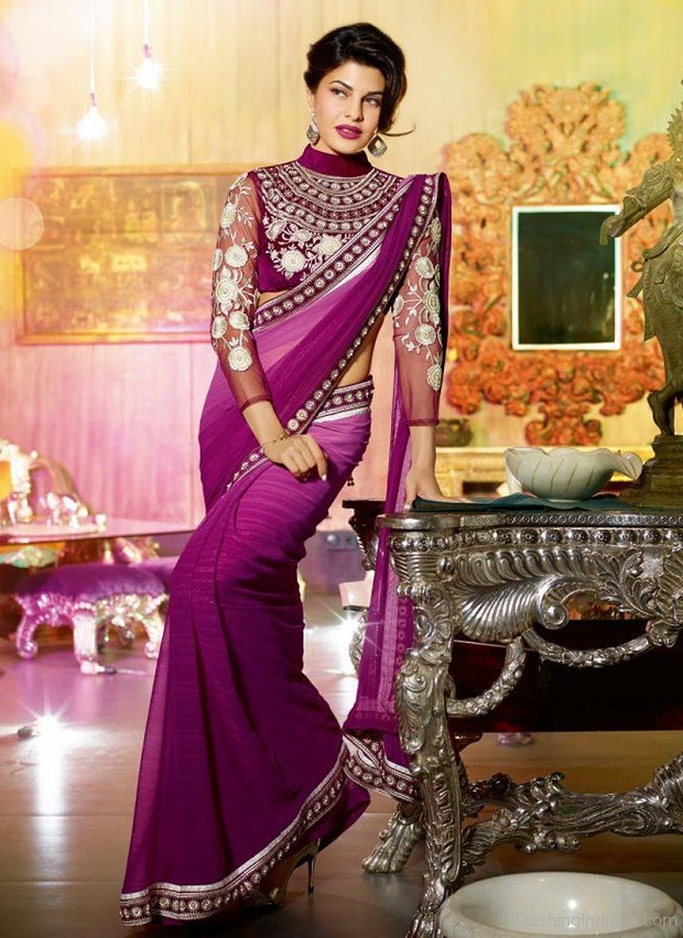Saree over other dress - Jacqueline Fernandez in saree