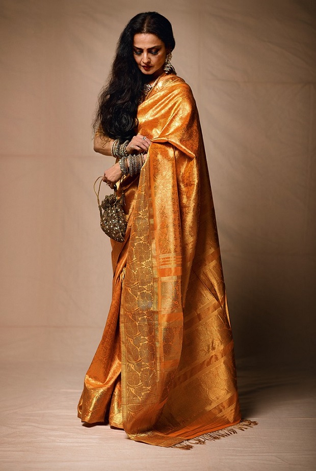 Saree over western clothes - Rekha in saree