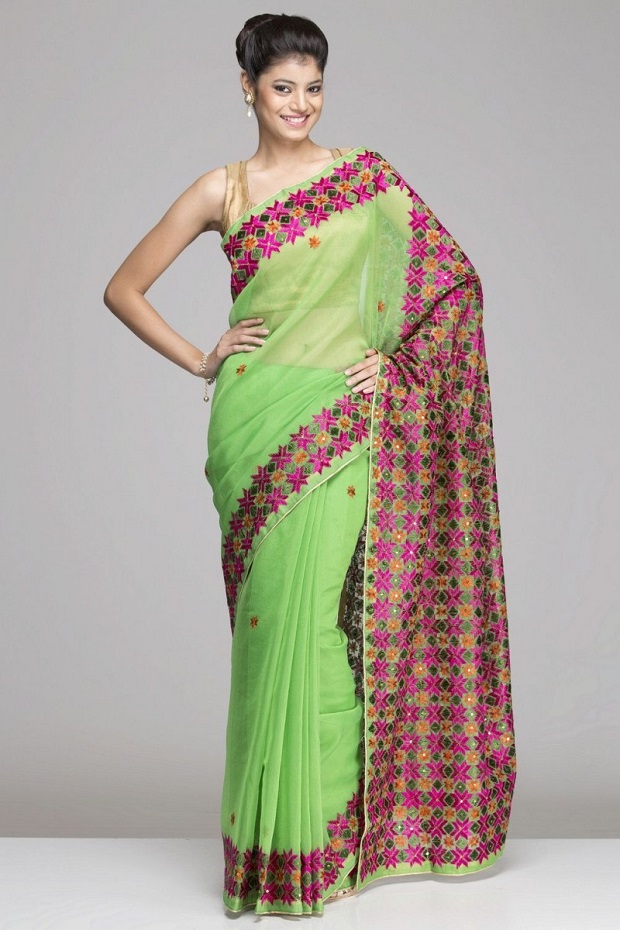 Phulkari green saree