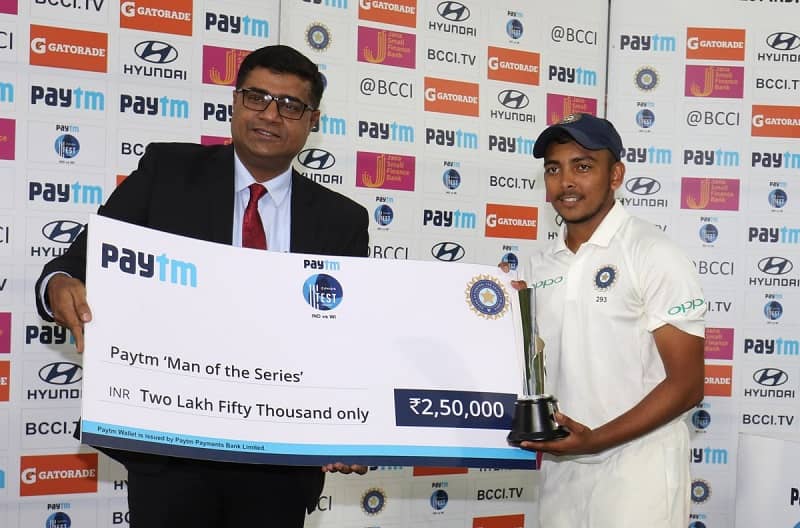 Prithvi Shaw Man of the Series West Indies
