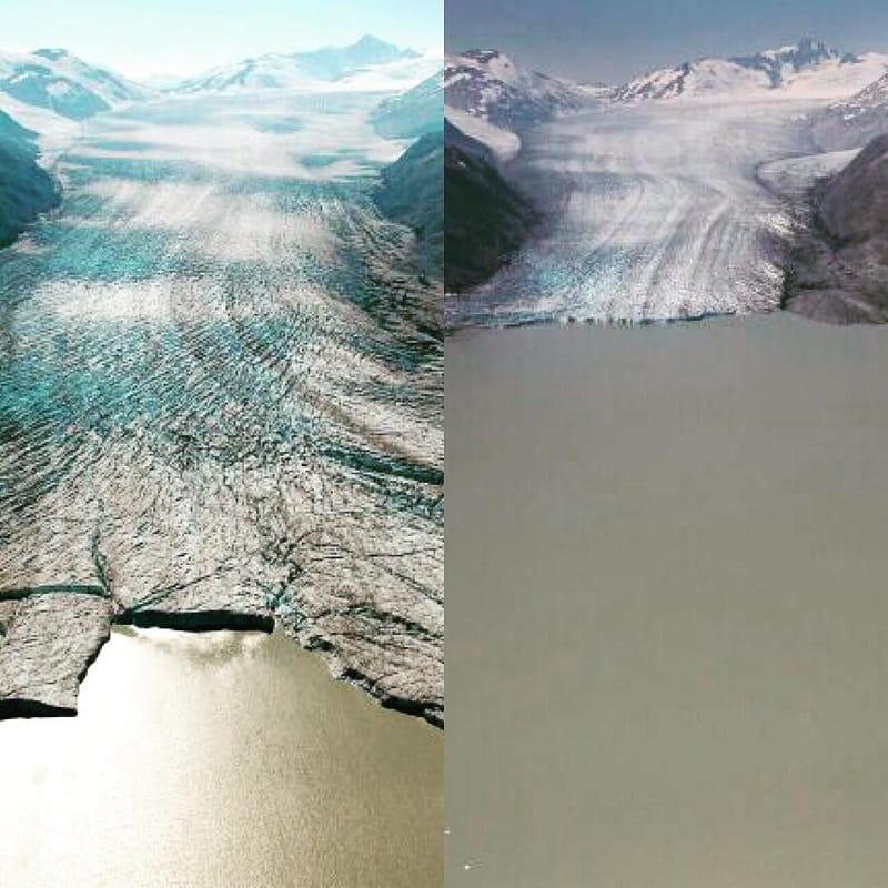 Bridge Glacier (British Columbia) in 2009 and in 2017