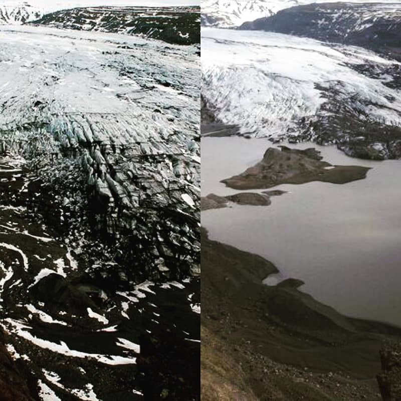 Solheim Glacier (Iceland) in 2007 and in 2017
