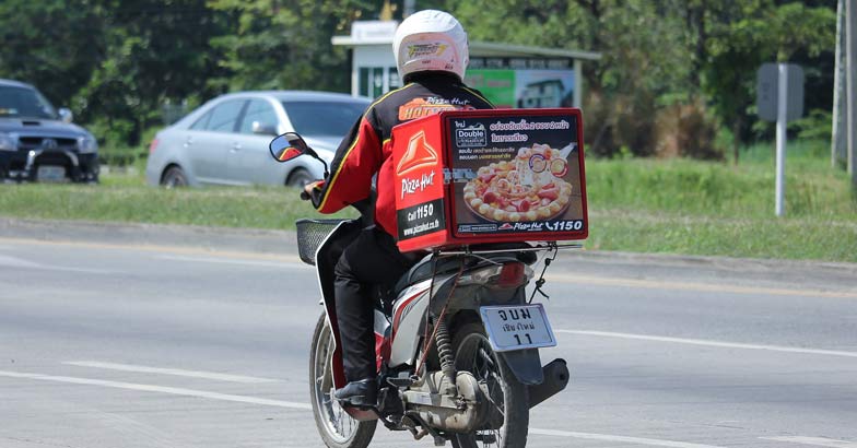 Pizza Delivery guy in traffic