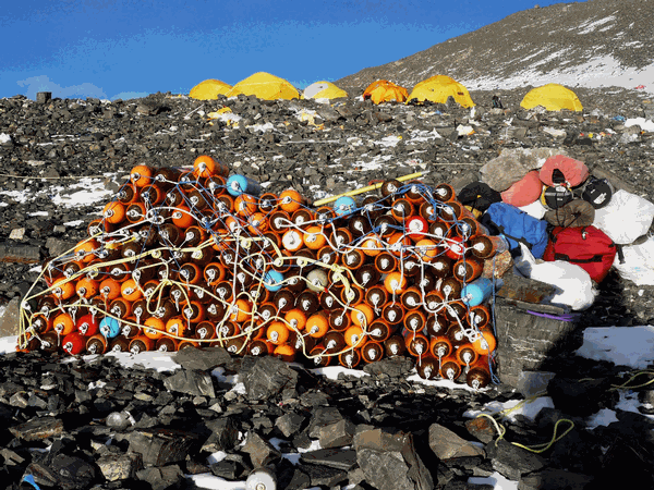 Trash on mount everest - Discarded Oxygen Cylinders 