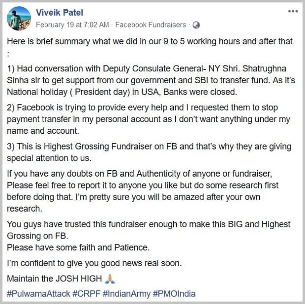 Viveik Patel fundraise for Martyr CRPF Family