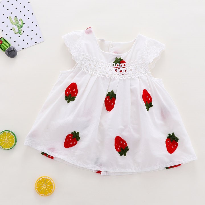 Strawberry Applique Round Neck Top