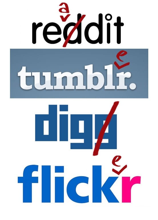 Reddit, Flickr, Tumblr, Digg misspell logo
