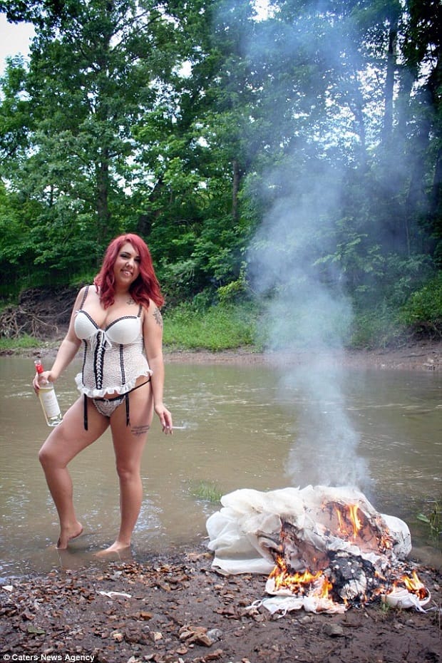 Woman Celebrates Divorce by burning wedding dress