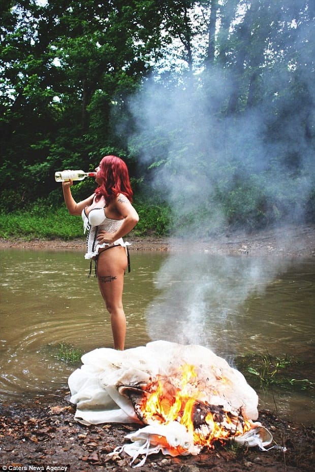 Woman Celebrates Divorce by putting wedding dress on fire