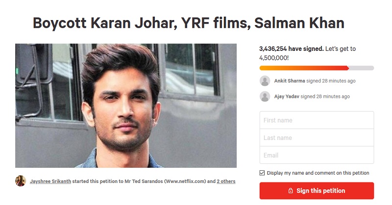 change.org petition for Sushant Rajput