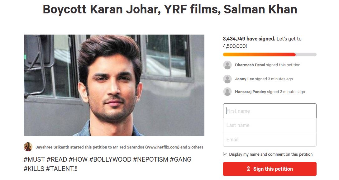 petition against karan Johar, Salman Khan, YRF- Change.org