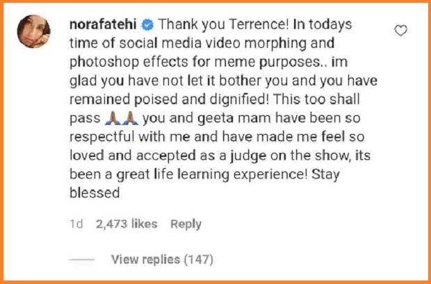 Nora Fatehi on Terence Lewis touching her