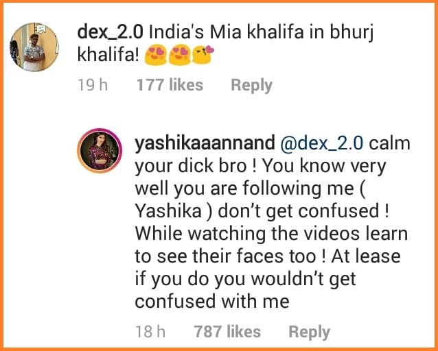 Yashika Aannand reply trolls for Mia Khalifa