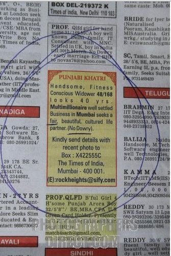 Matrimonial Ads on Indian Newspapers