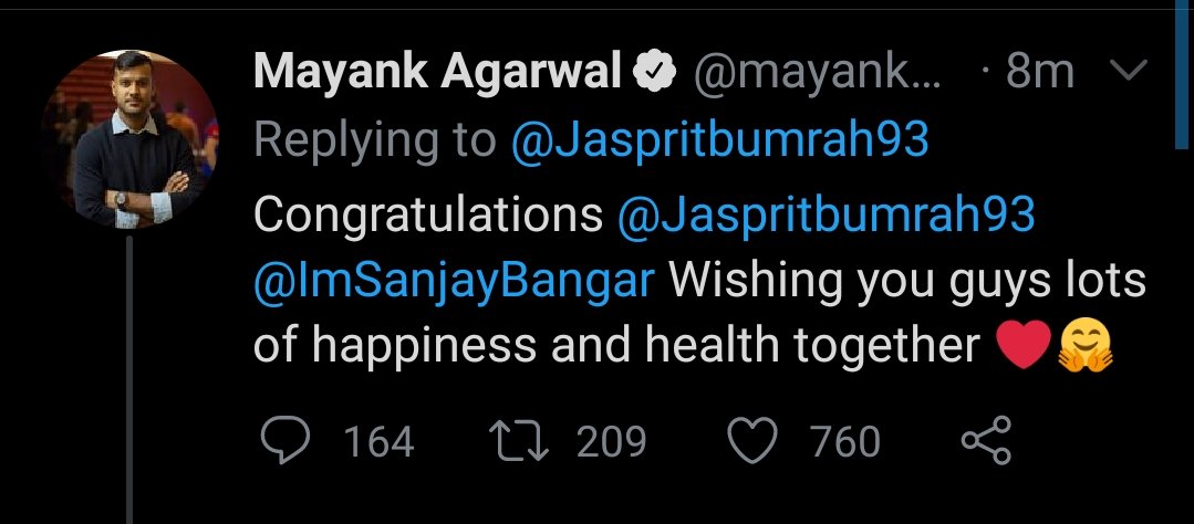 Mayank Agarwal blunder tweet Bumrah and Sanjana Ganesan