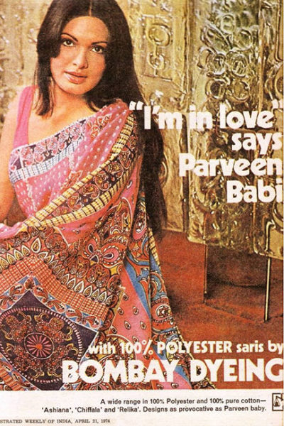 Parvin Babi featured in the ad of Bombay Dyeing