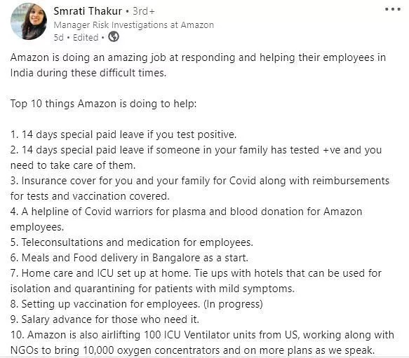 Companies taking care of employees