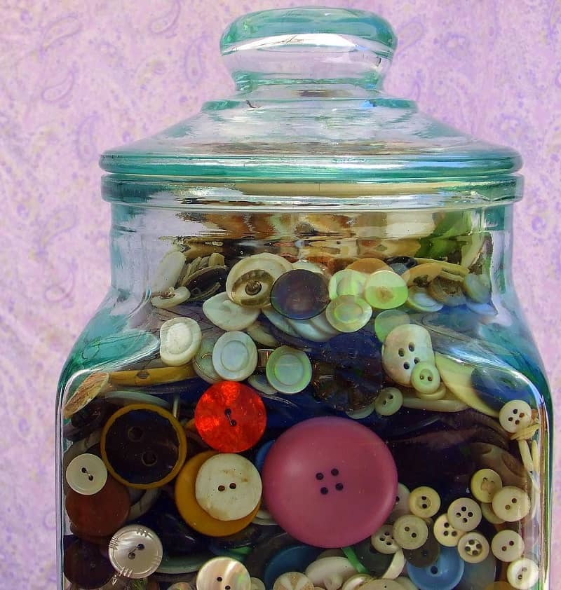 cookie jar with old buttons