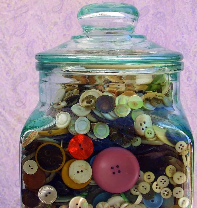 cookie jar with old buttons