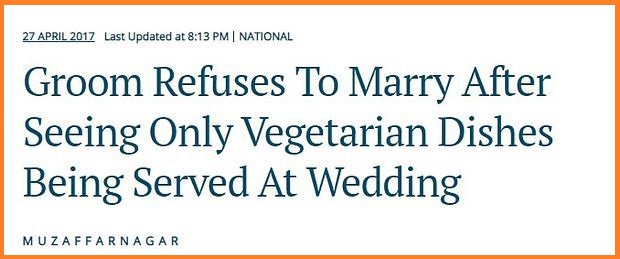 Groom refuses to marry after seeing only vegetarian dishes being served at wedding