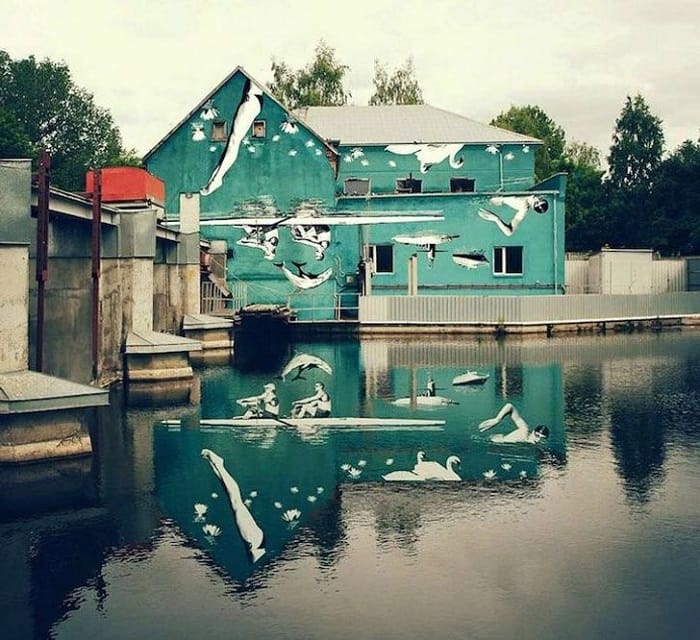 Graffiti reflection in water