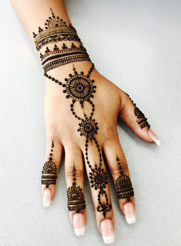 Ring attached with chain backhand mehndi design