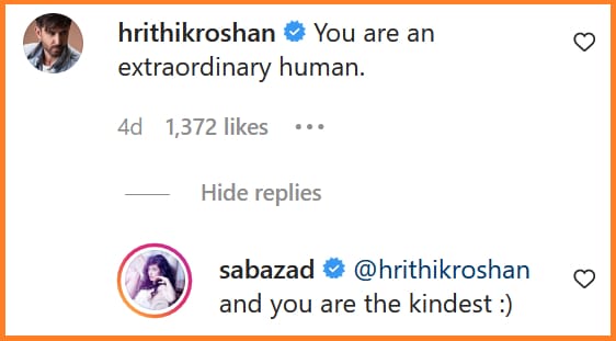 Saba Azad reply to Hrithik Roshan