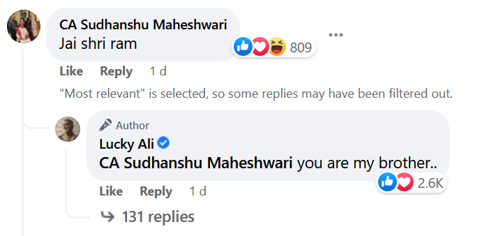 Lucky Ali Jai Shree Ram reply