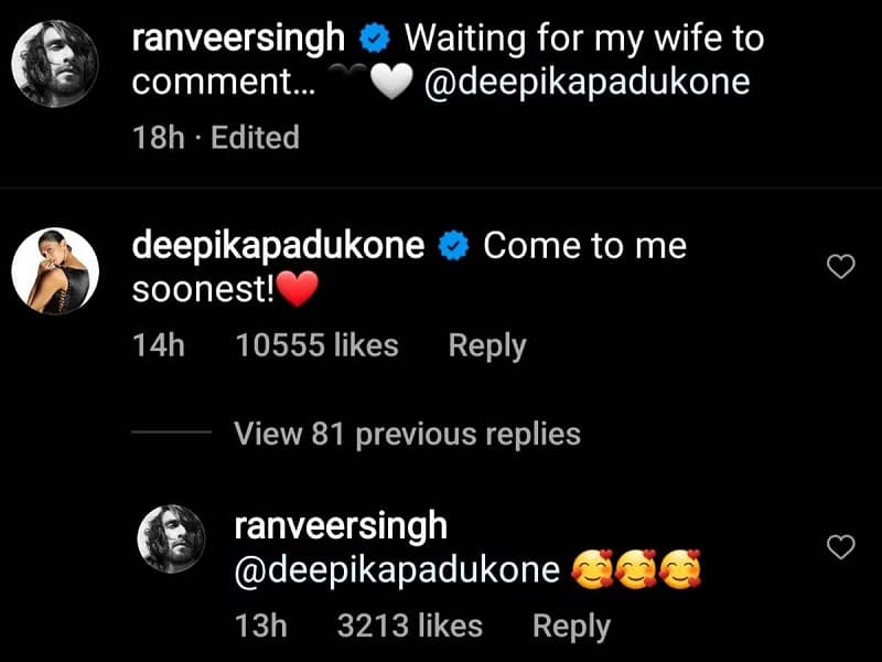 deepika reply ranveer Instagram post