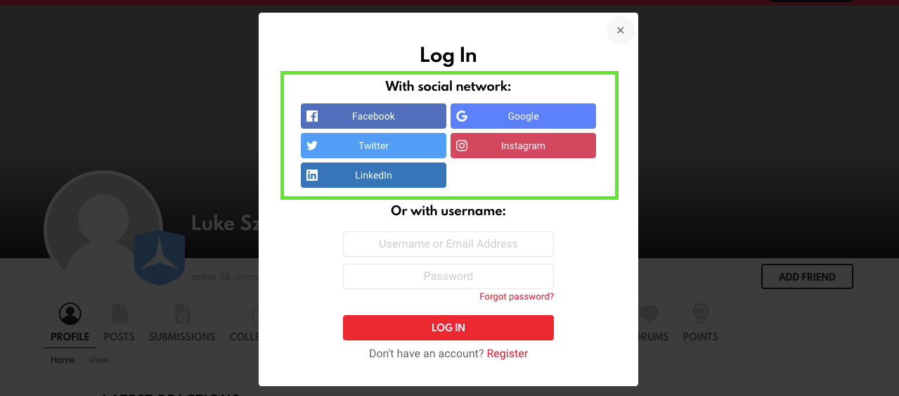 register through social networks