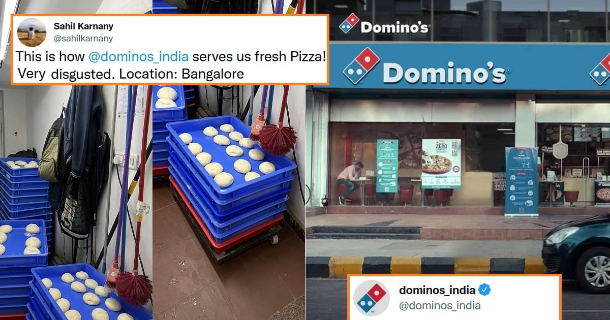 Domino reply after pics of mop above pizza