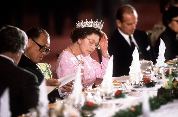 Queen Elizabeth at dinner table