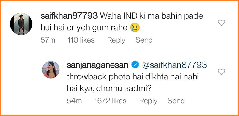 Sanjana Ganesan reply to troll