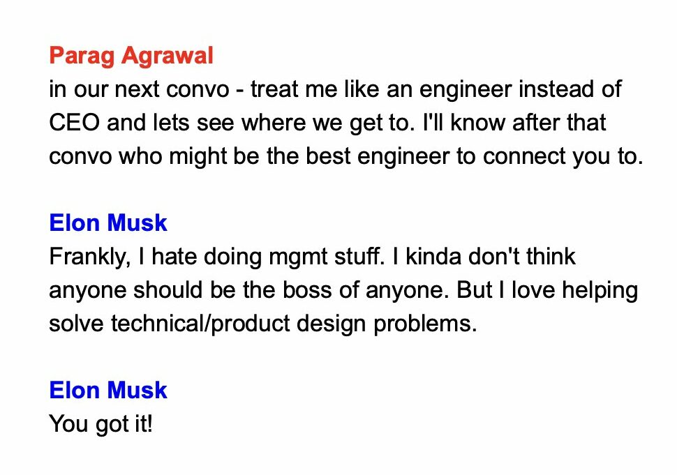 Elon Musk and Parag Agrawal conversation