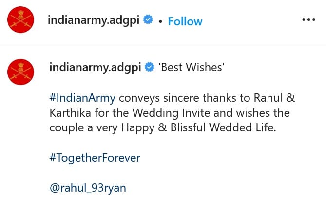 Indian Army reply wedding invitation