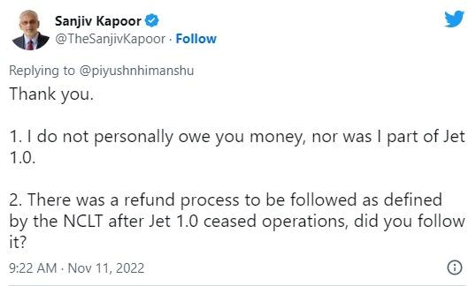Sanjiv Kapoor Jet CEO