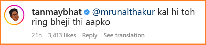 Tanmay Bhat reply Mrunal Thakur