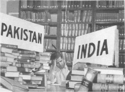 A library table divided by the Partition as India and Pakistan in 1947