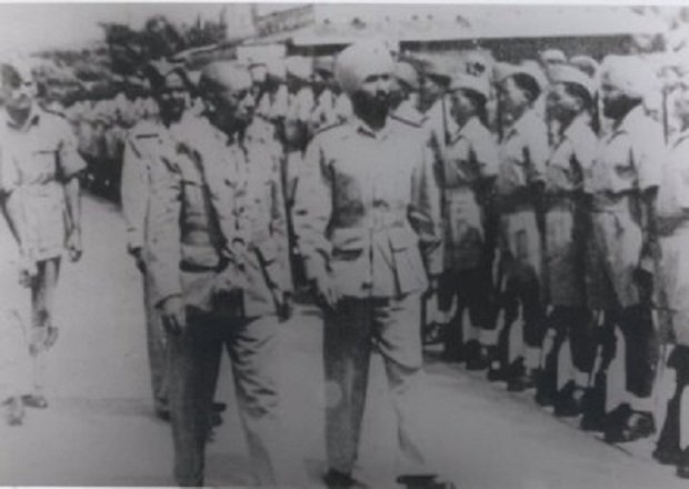 An old photo of Rash Behari Bose with Azad Hind Fauj