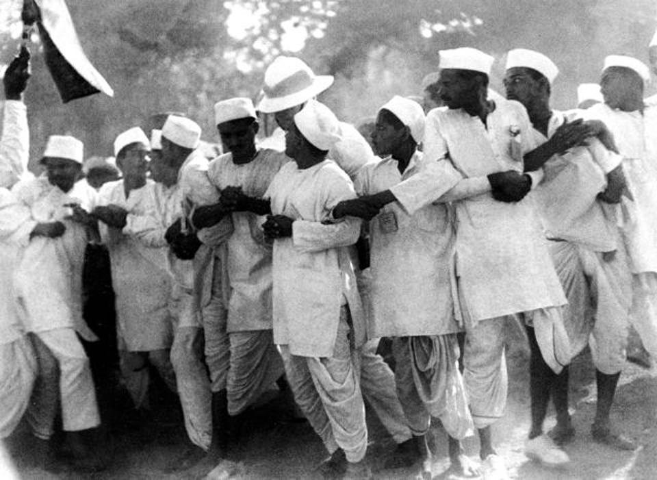 Human wall during the satyagraha movement