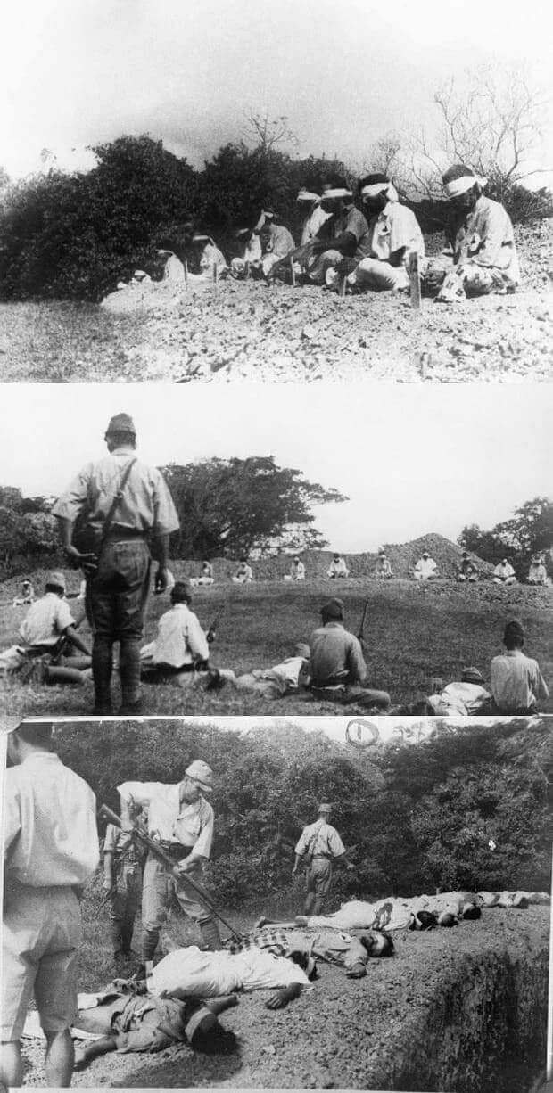 Japanese troops at target practice using Indian POWs, 1942