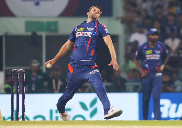 Lucknow : LSG's Mark Wood bowls during the IPL 2023 match between Delhi Capitals and Lucknow Super Giants, in Lucknow on Saturday, April 01, 2023.