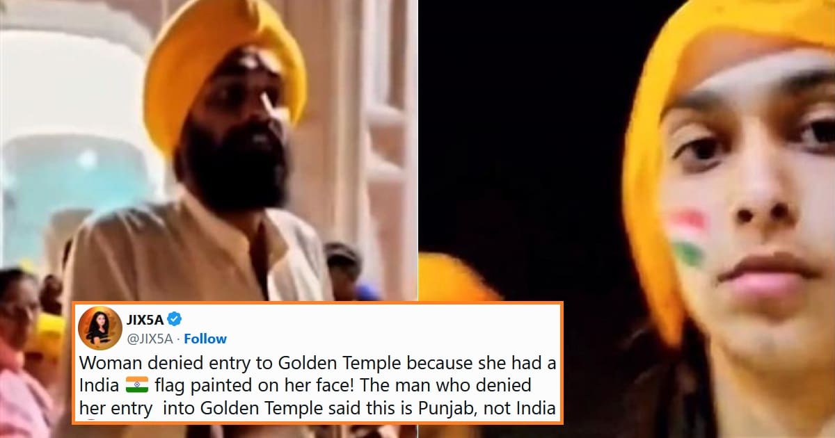 Woman with Indian flag golden temple