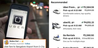 Uber fate Bengaluru Airport To Electronic City