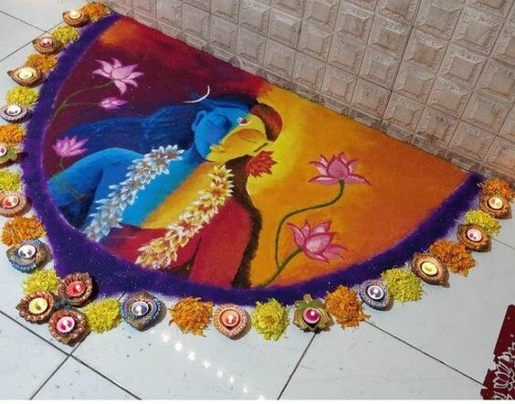 shiv parvati rangoli design