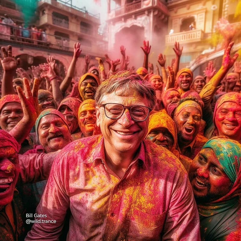 Bill Gates playing holi AI Photo