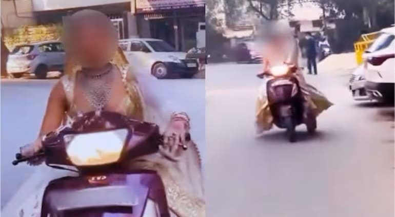 Bride Rides Scooty Without Helmet