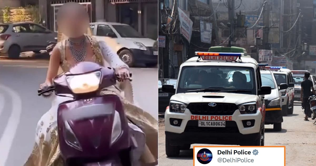 Delhi Police Bride Rides Scooty Without Helmet