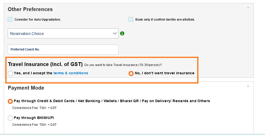 IRCTC insurance policy