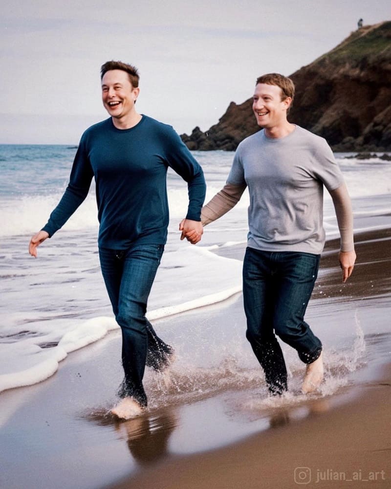Elon Musk Mark Zuckerberg on beach
